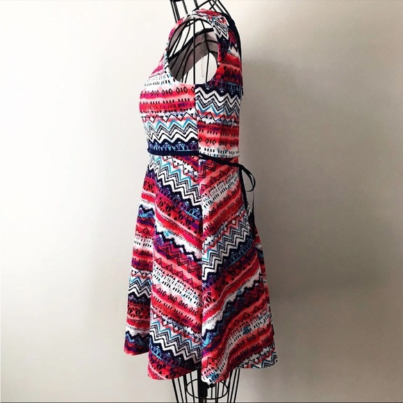 Speechless Girls Fit & Flare Geometric Print Multicolored Stretch Dress Size 12 - Picture 3 of 5